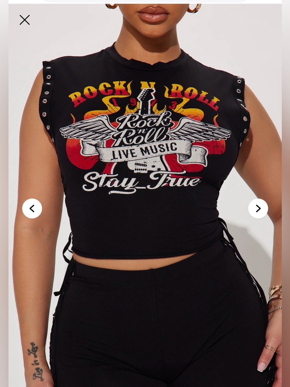 Black Hot 7 Rock & Roll Graphic Grommet Cropped T-Shirt Size L - Picture 3 of 9